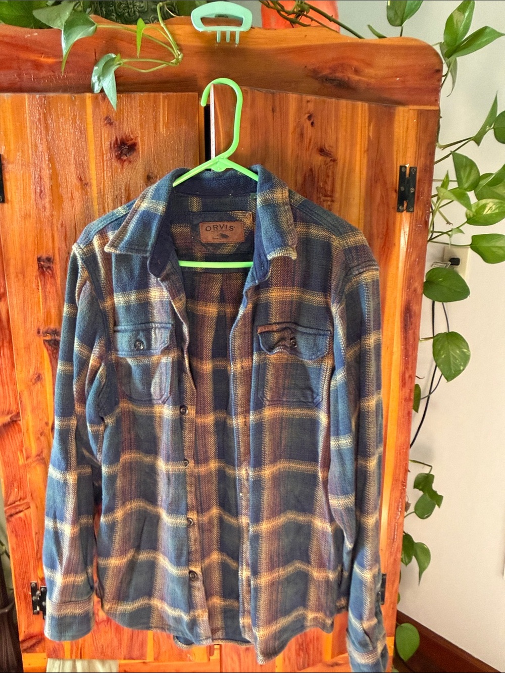 Orvis Blue and Tan Plaid Button-Down Shirt